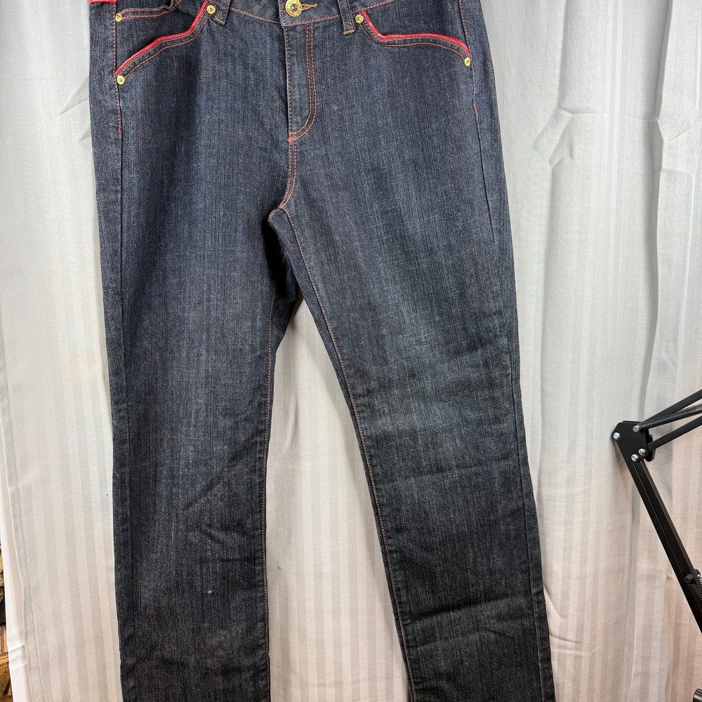 Boom boom‎ jeans women 15 Y2K Baggy Dark Wash Jeans red trim retro street urban